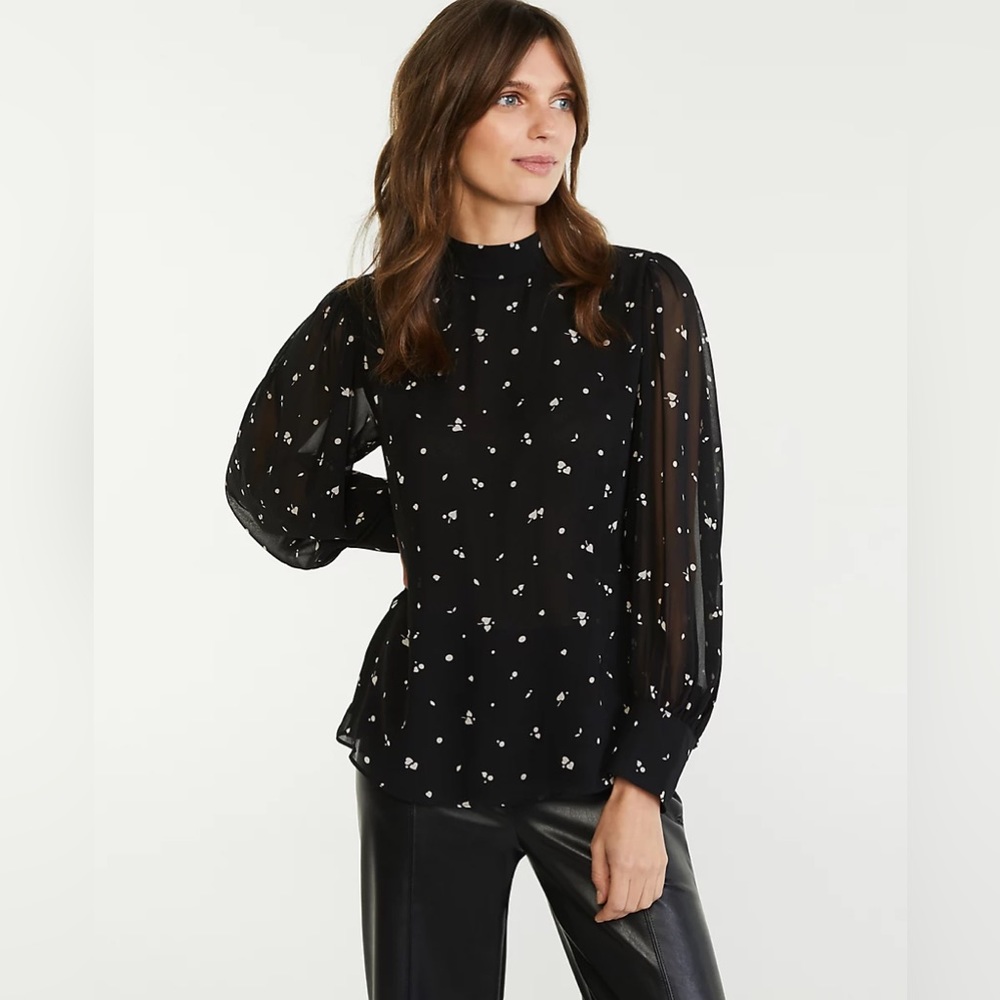 Ann Taylor NWT Heart Mixed Media Sheer Long Sleeve Blouse Top Size Medium #194